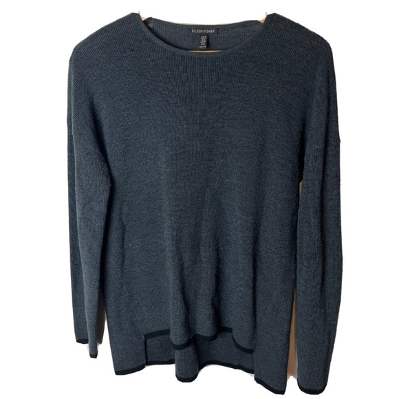 Eileen Fisher 100% Fine Merino Wool Gray Sweater Pullover Size XXS Flawed- Holes - Picture 1 of 8